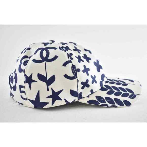 Chanel 22P Navy Blue White Graffiti CC Silver Logo Baseball Cap Curved Peak Hat - Picture 7 of 12